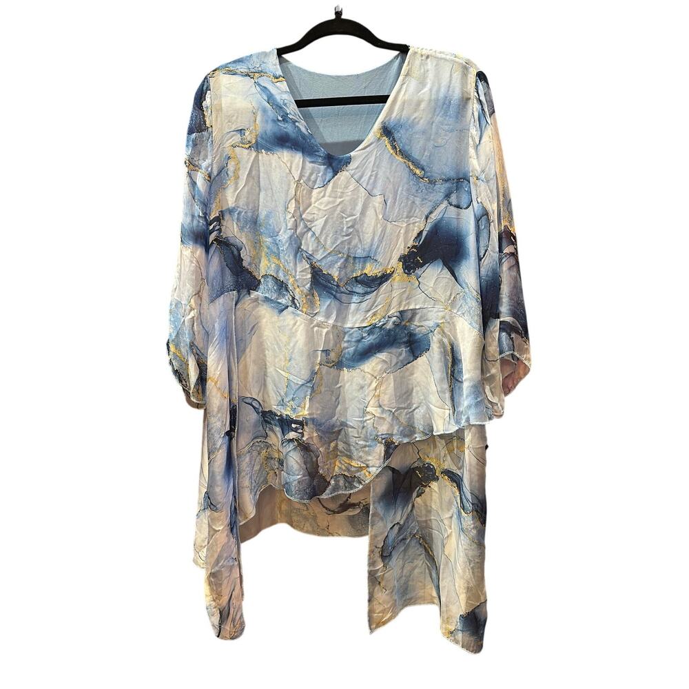 Vintage Y2K 2000's Flowy Layered Marble Print Top L